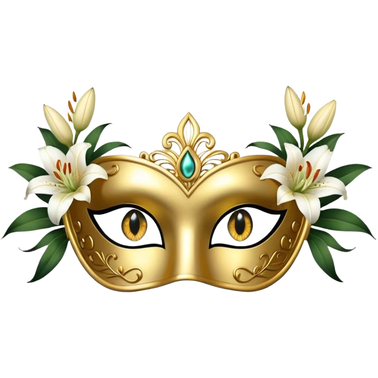 golden masquerade eye mask with white lily flower on the side emoji