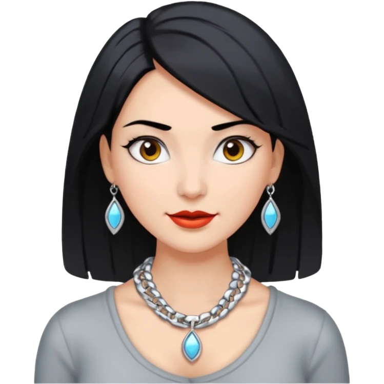 Female with very big Silver Necklace, grey skin,Black hair, more bright silver,highlight necklace, different expressions. emoji