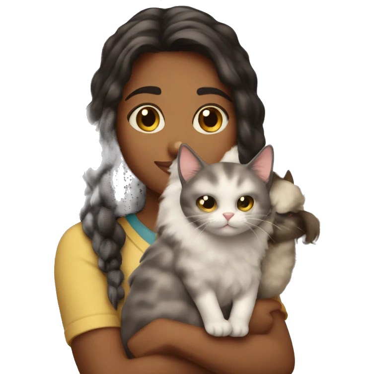 burnete girl holding a fluffy cat emoji