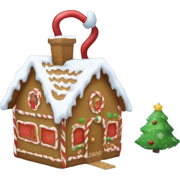 Draw a winter ball with a red base inside which there is a Christmas tree and a gingerbread house and with snow emoji
