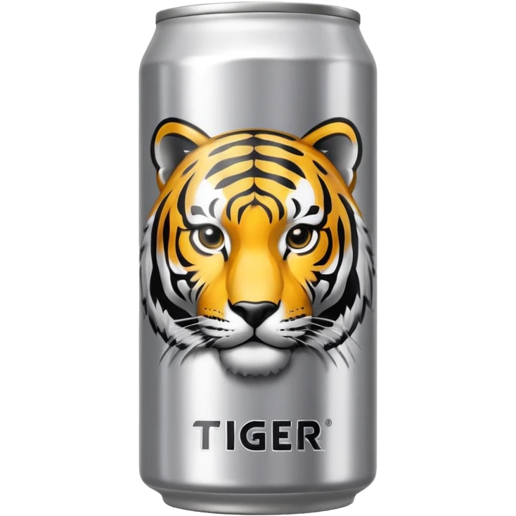 energy drink with with silver background color and a tiger on it also have sign and things as like energy drinks emoji