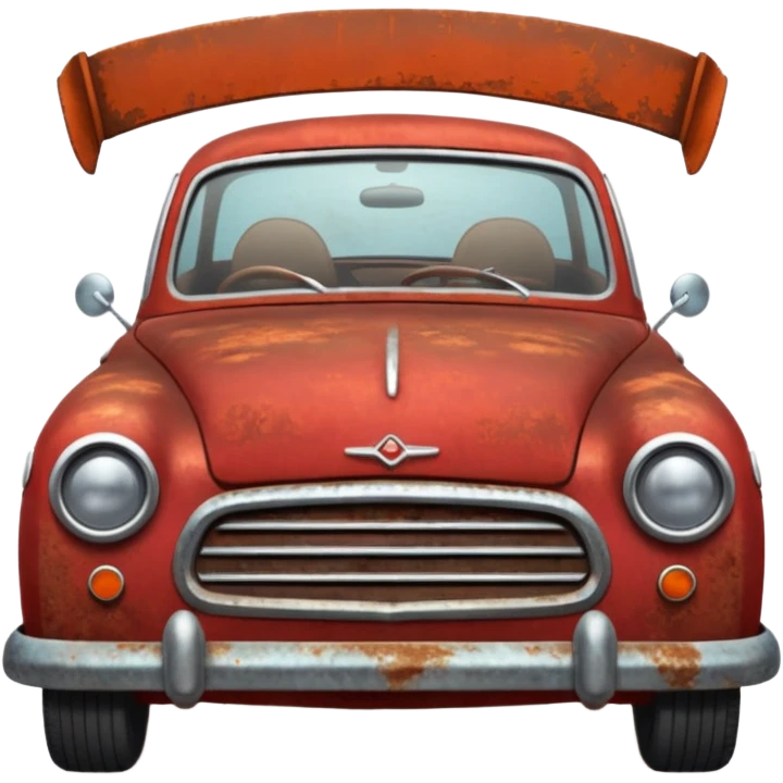 Red rusty car driving towards screen emoji