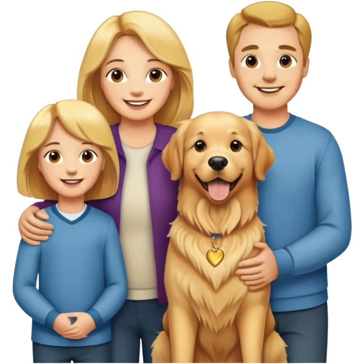 Mom and dad and two sons  and two golden retrievers emoji