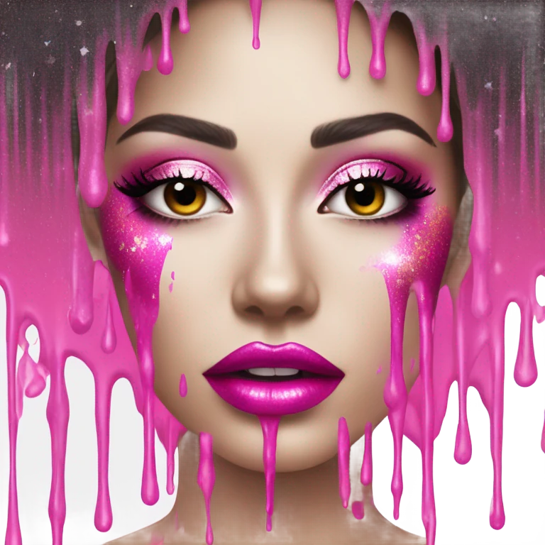 White paint dripping from hot pink ombre glittery lips emoji
