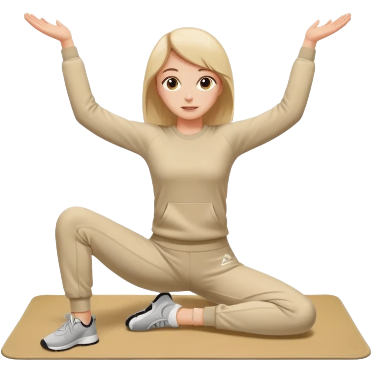 нарисуй девушку в бежевом спортивном  костюме, которая занимается  растяжкой на коврике emoji