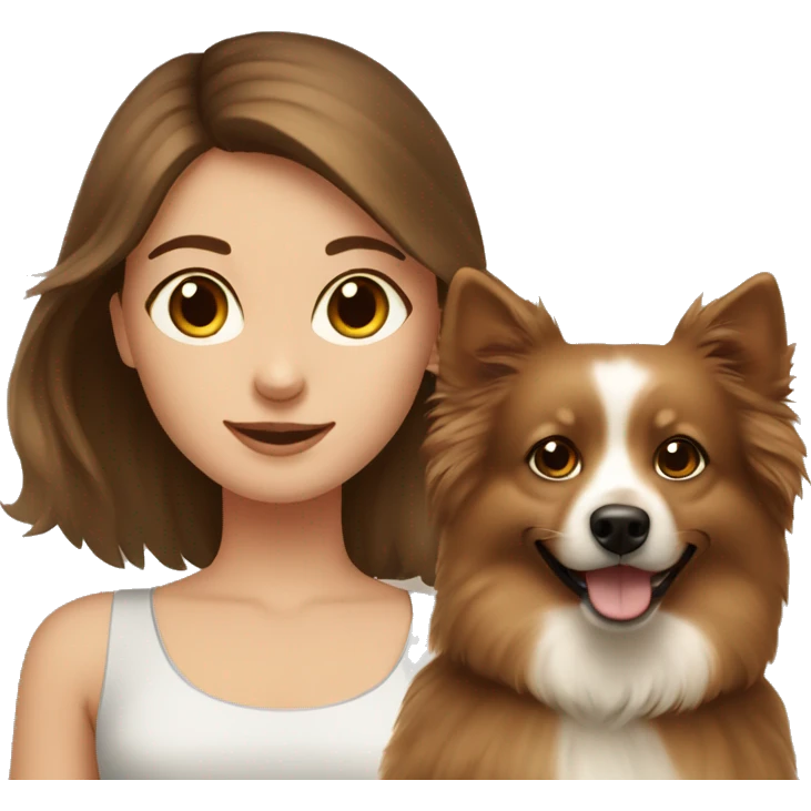 beautiful girl with brown hair with her beige spitz dog emoji