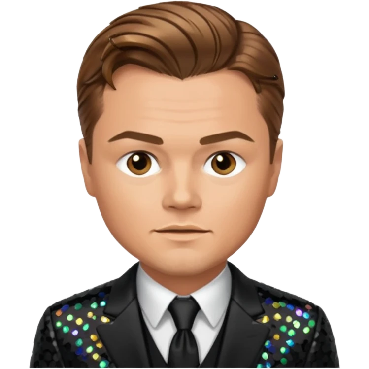 Leonardo DiCaprio with light brown hair, black sequin suit emoji