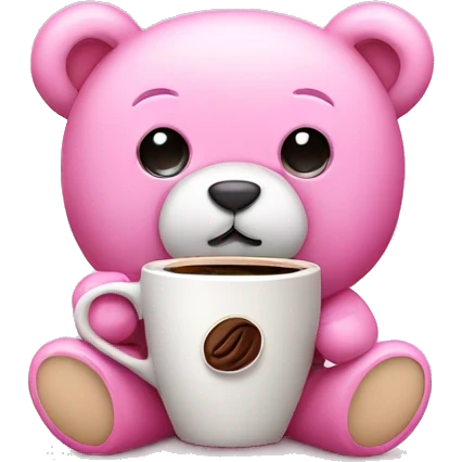 Pink teddy bear with coffee emoji