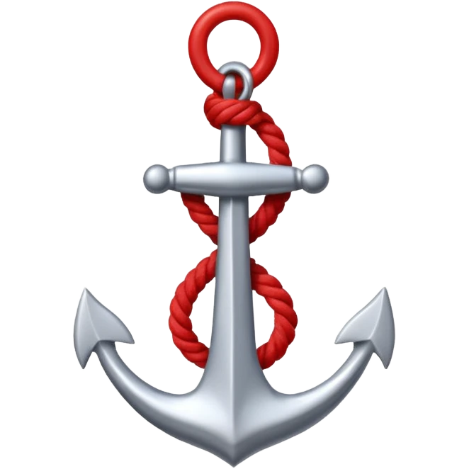 Je veux un emoji encre dans ce style là : ⚓ je veux qu’il représente sentimental par un noeud : 🪢 peut tu me faire l’ancre en argent en gardant la corde rouge plus petite la corde  emoji