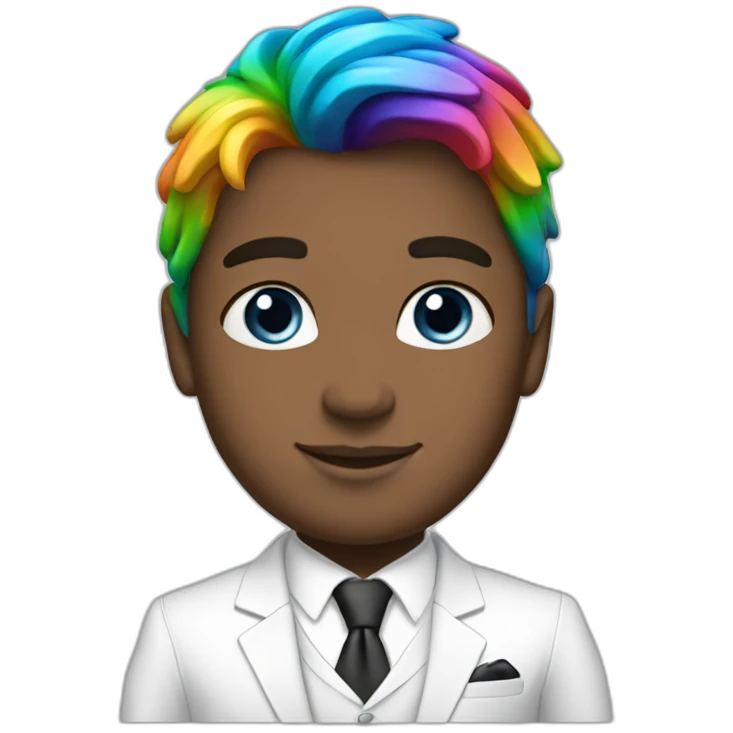 Posh-boy-with-white-suit-and-blue-eyes-and-rainbow-unicorn-hair emoji