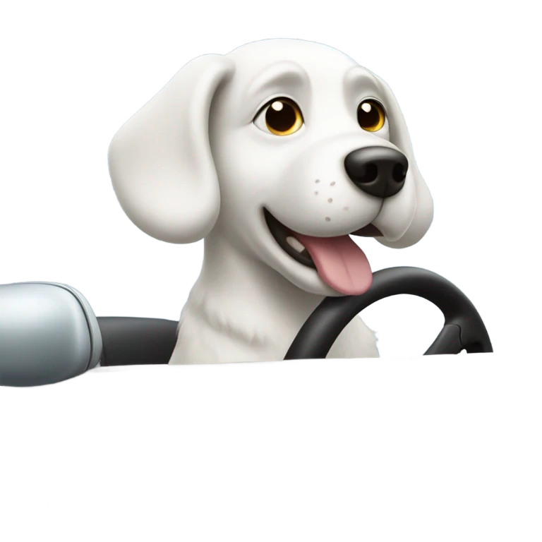 White doggie driving a car emoji