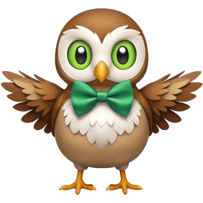 Rowlet (full body) with a green bow tie emoji