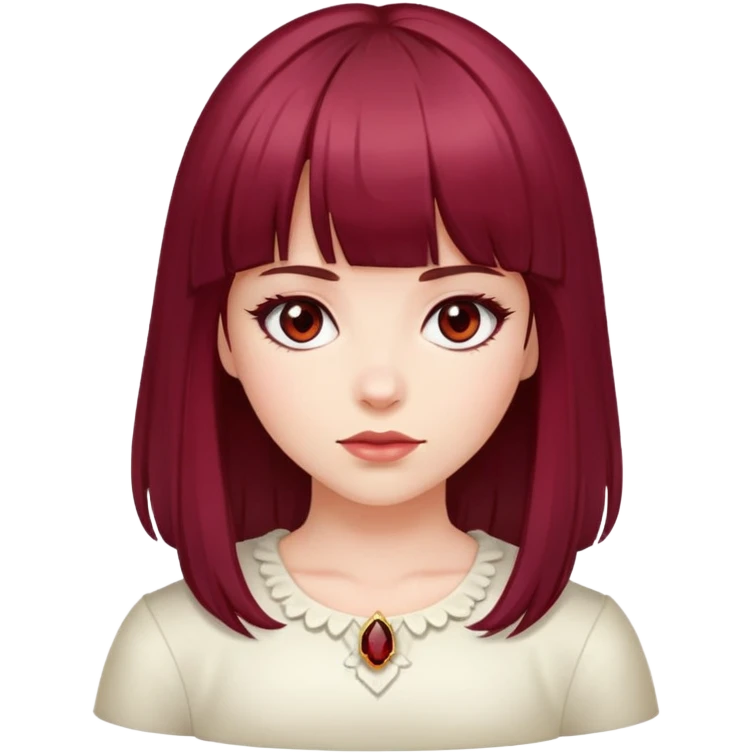 Girl with bangs garnet hair, and long emoji
