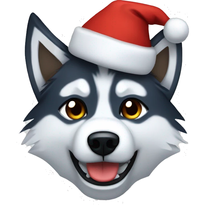 pixelated Husky wearing a Christmas hat emoji