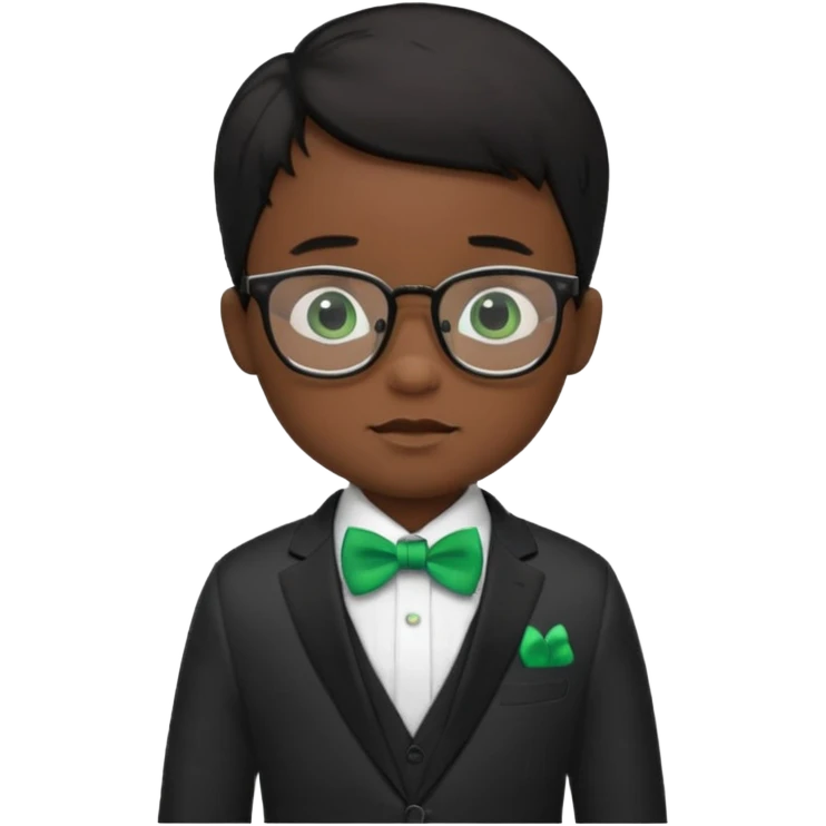baby boy black hair in suit, with green bow, wearing glasses emoji