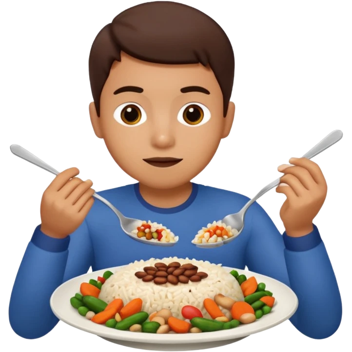 Create a person having lunch. Not a sandwich. Rice, beans, vegetables and chicken. emoji