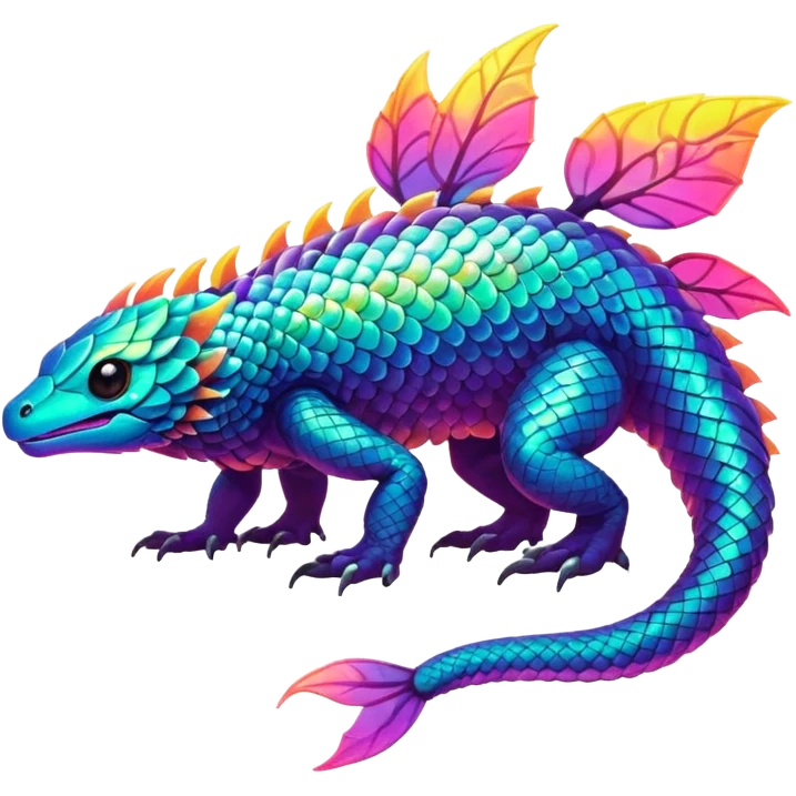 Exotic lush warm-colored neon Fakémon-Fionbri-creature emoji