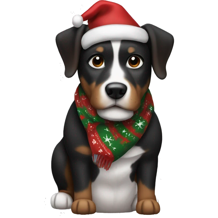 Dog black and brown and white with a christmas scarf emoji