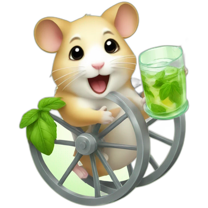 hamster running on a wheel drinking mojito emoji
