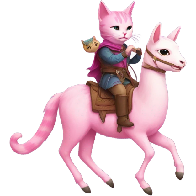 Pink cat riding a llama in dnd emoji