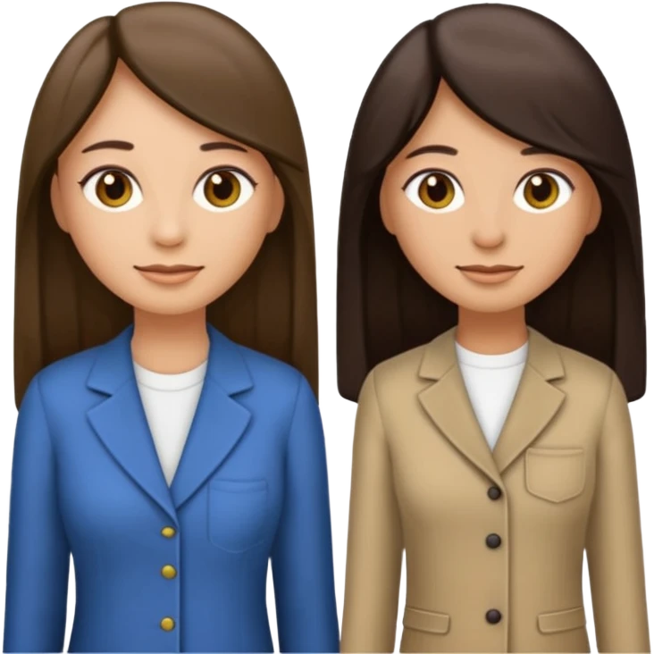 generate me emojis of sisters, one should look older, the other younger. the older one has dark brown hair, long, straight, the younger one is slightly lighter, also straight, long. clothes are any in principle, the main thing is that they more or less look like each other emoji