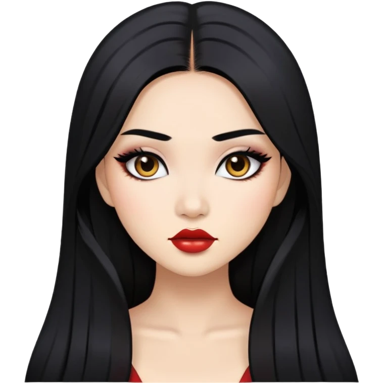 baddie with Asian and Latina features, long straight black hair, makeup, white skin emoji