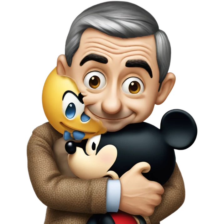 mr bean hugging with mickey mouse emoji