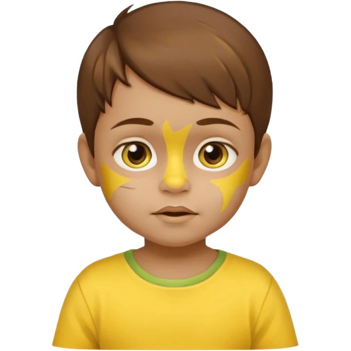 brown hair baby with yellow face paint and yellow shirt emoji
