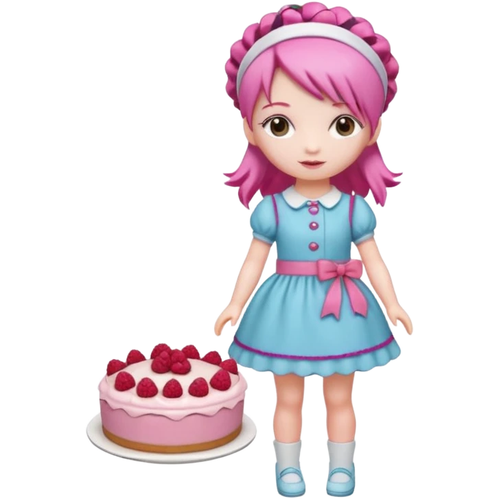 Isolated detaile illustration modern raspberry torte doll figurine full body with pink hair and a hairband emoji