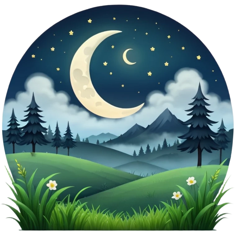 moody dark meadow with crescent moon emoji
