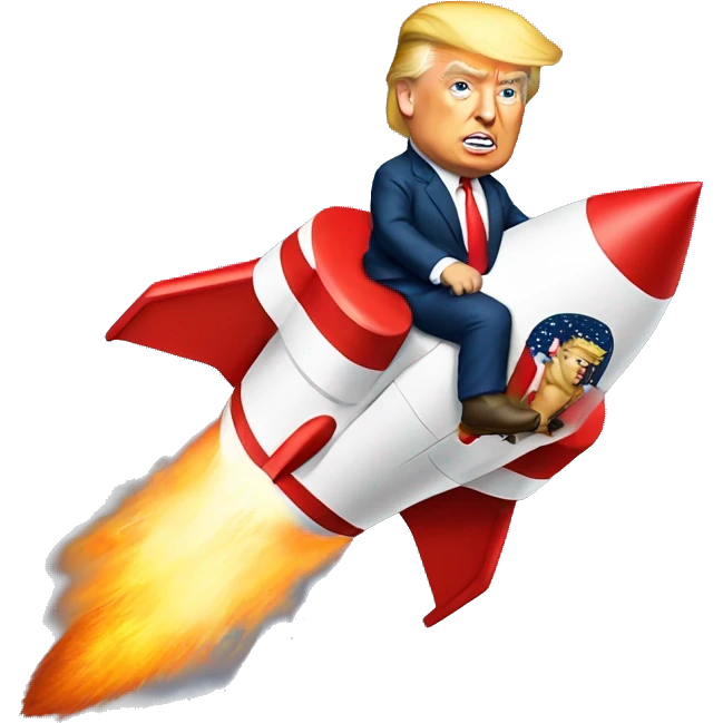 Donald Trump riding on a rocket emoji