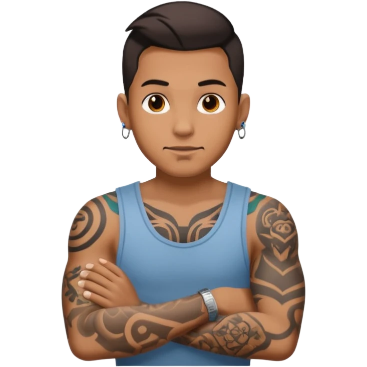 hombre con tatuaj en los brazos con ropa emoji