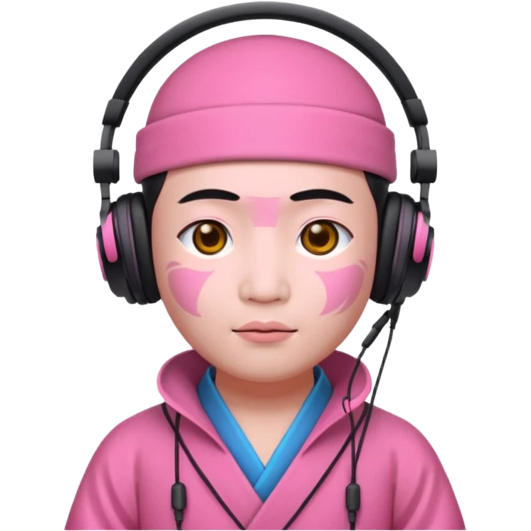 chinese Ming ancient with headphone, pink emoji