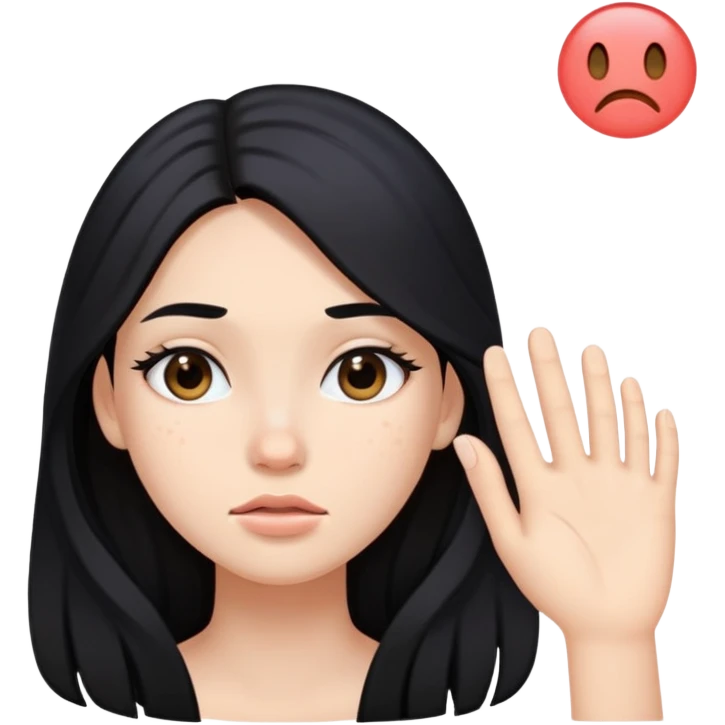girl with long black hair, soft makeup, and a pimple on her face emoji