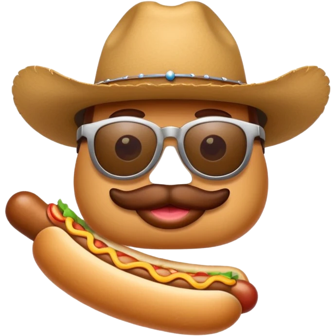 A hotdog with sunglasses and a cowboy hat emoji
