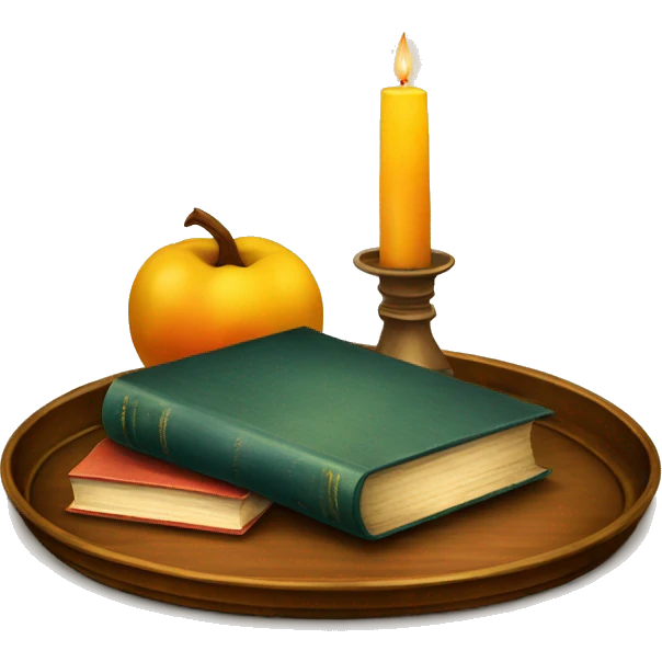 vintage tray with books and candle emoji