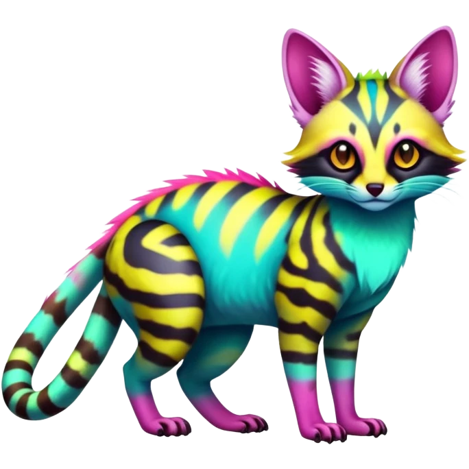  randomly colored colorful light cute lush neon-colored brightly colored Fakémon-Fionbri-Vernid-Genet-creature with markings (full body) emoji