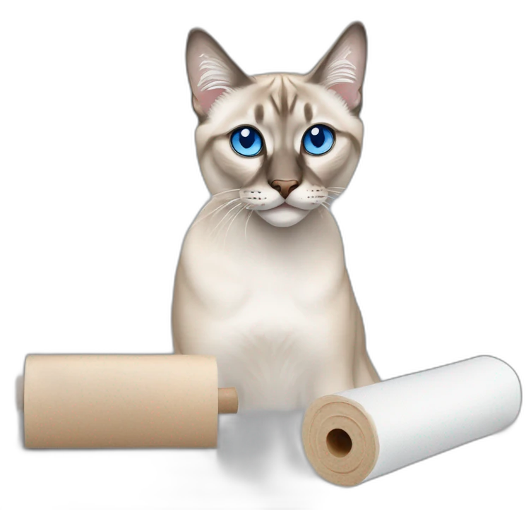 lynx point siamese cat with blue eyes attacking paper towel roll emoji
