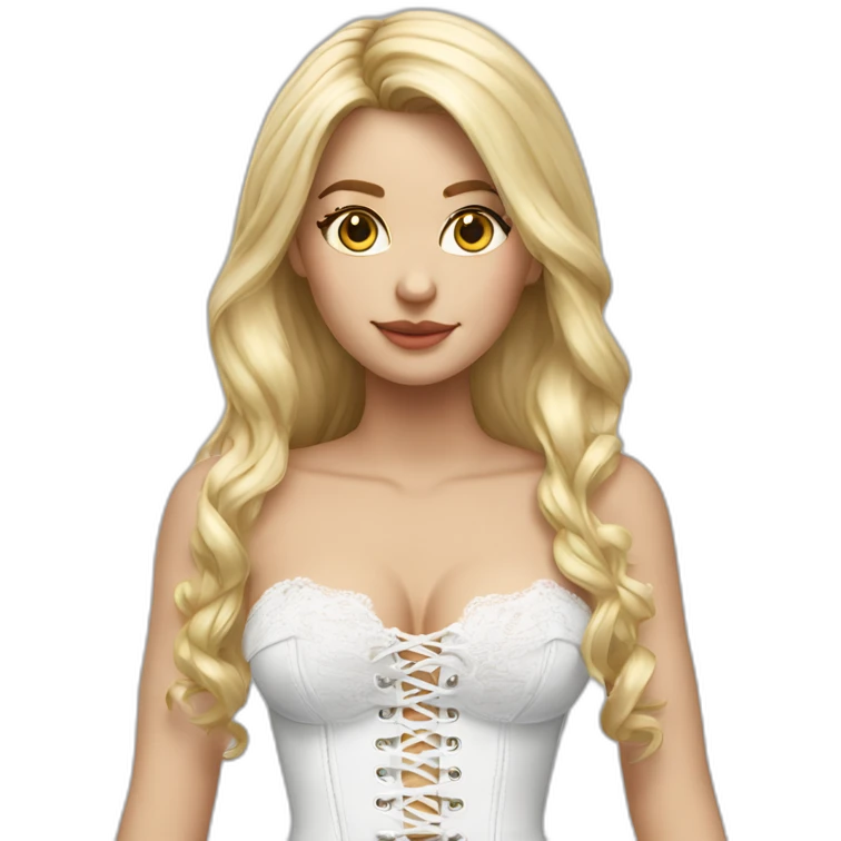 hyperrealistic caucasian blonde female, long straight hair, white lace-up bustier, body view emoji