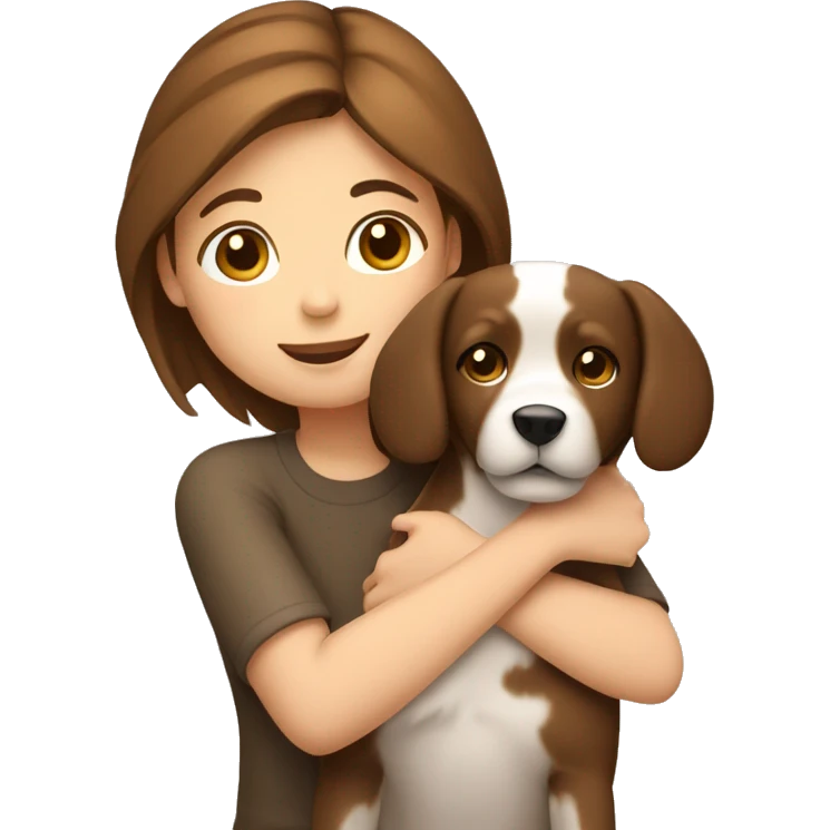 A girl with brown hair hugs a dog emoji