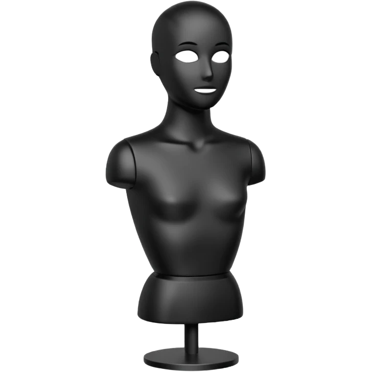 Minimalistic flat vector icon, iOS style, thin black contour on white background. Matte black mannequin in front of in 3D monochrome style. emoji