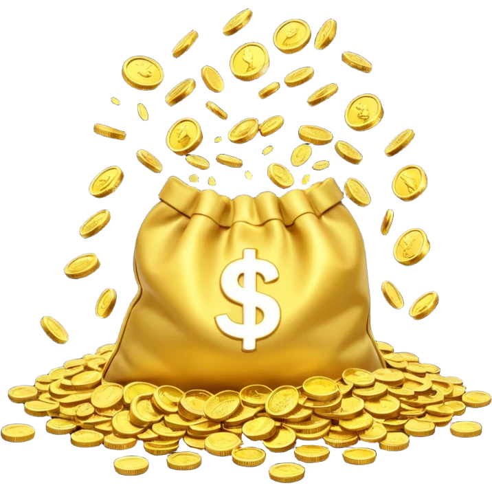 I would like a small pouch of gold coins that opens and the coins get splattered viollently meaning they splatters/scatters/falls on a 2d surface aggresively emoji