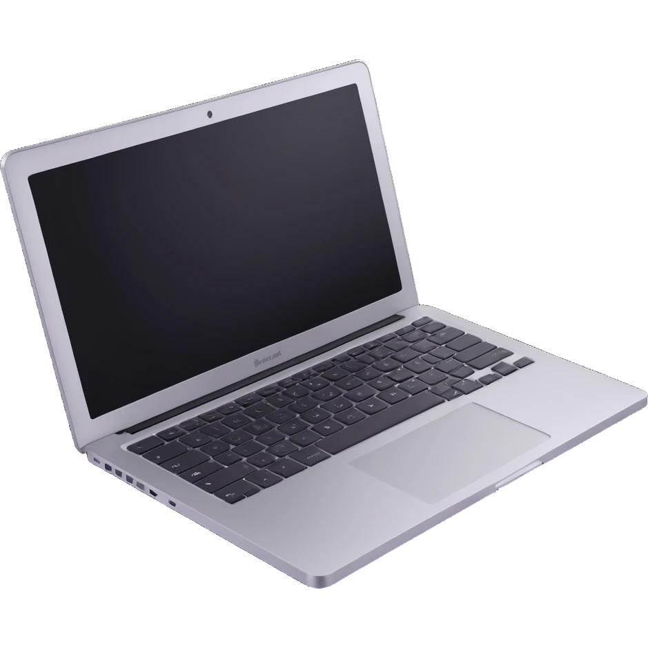 3D illustration of a MacBook laptop, slightly open, showing keyboard, metallic silver, realistic style emoji