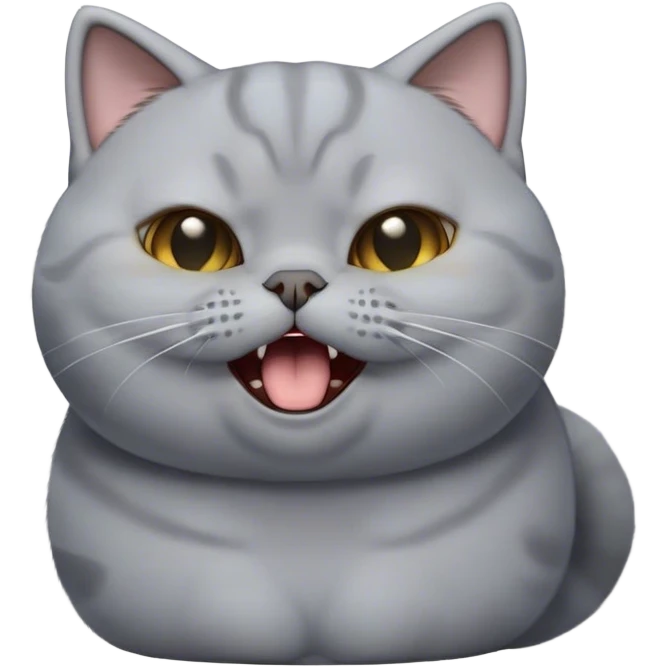 Cinematic Comical Grey British Shorthair Cat Portrait Emoji, Head tilted dramatically while yawning exaggeratedly, round and plump body with sleek soft grey fur and subtle blue undertones, Simplified yet hilariously adorable features, highly detailed, glowing with an almost sarcastic glow, high shine, a mix of lazy and disinterested, stylized with a touch of playful whimsy, bright and alert but with a hilariously bored expression, soft glowing outline, capturing the essence of a mischievous yet overly dramatic kitty, so meme-worthy it feels like it could leap off the screen and sarcastically demand attention, perfect for the internet's next viral meme! emoji