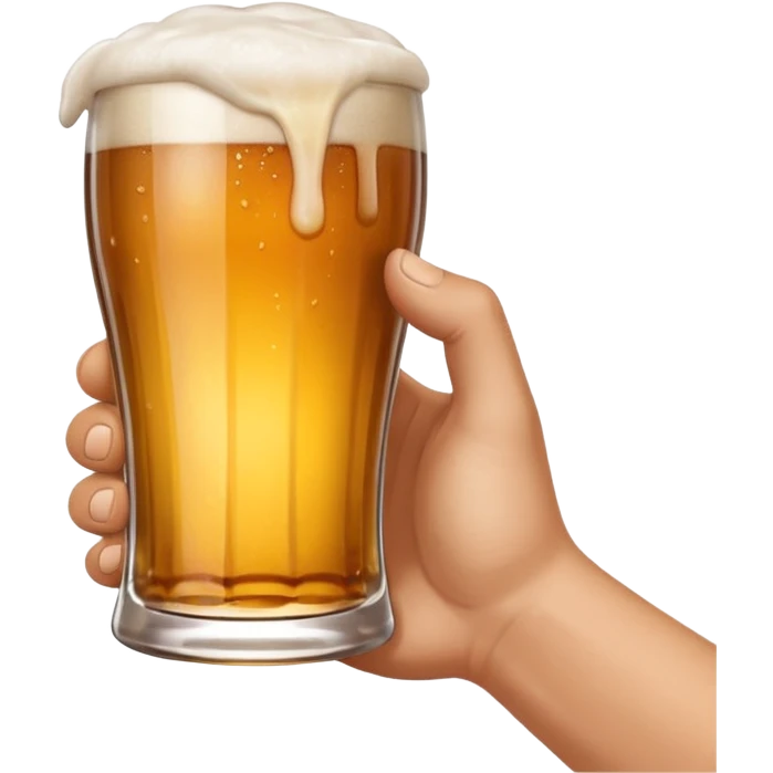 hand holding a glass of beer, mid-sip, with visible foam, apple emoji style emoji