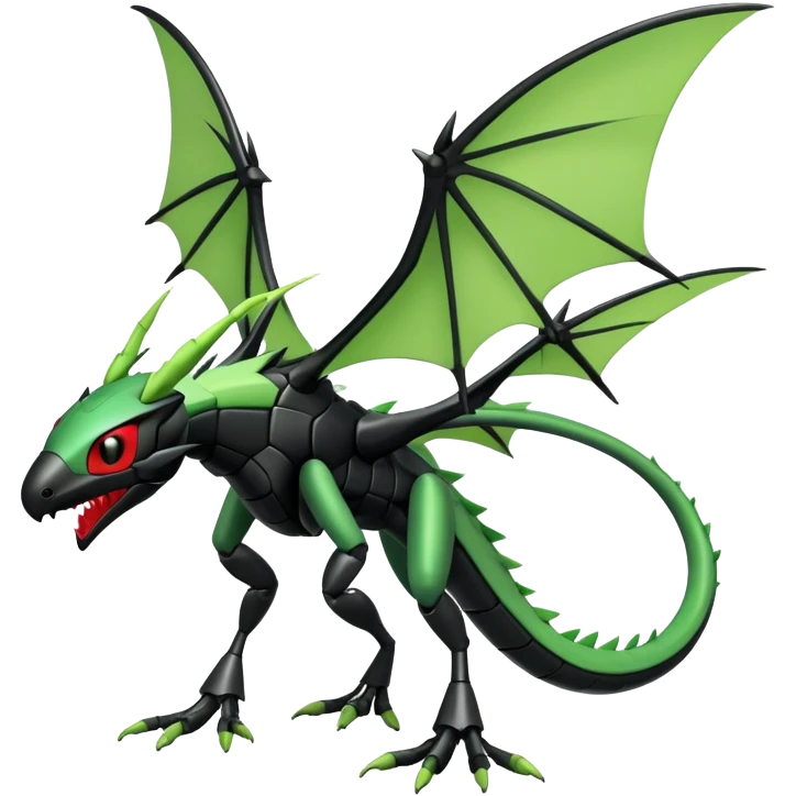 Gothic Black Edgy Futuristic Flygon-Scyther-Fakemon-creature Full Body emoji