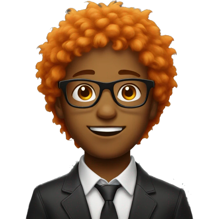 a kid with glasses and orange fluffy hair and hes black emoji
