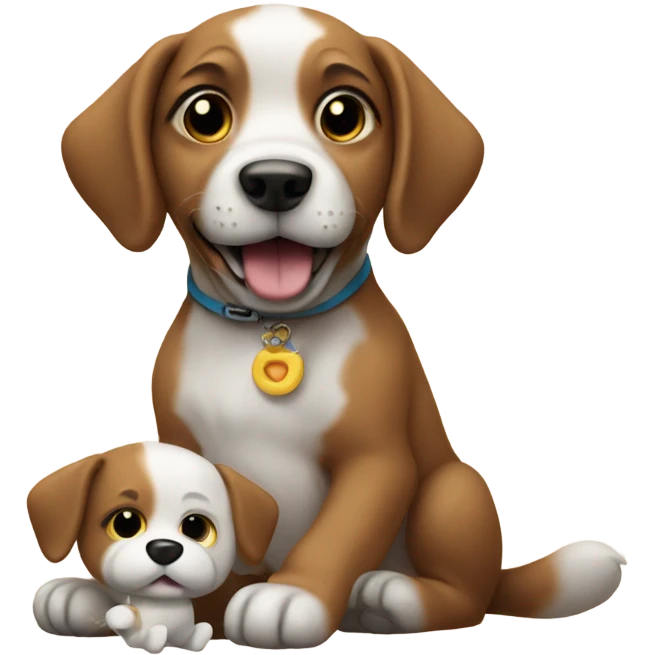 Dog pleyning with doll emoji