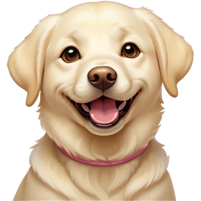 Cinematic Comical Cream Labrador Portrait Emoji, Head tilted dramatically with an exaggeratedly amused expression, featuring a glossy cream Fur with a radiant sheen, wide, expressive warm eyes filled with playful disbelief, Simplified yet hilariously expressive features, highly detailed, glowing with a slightly sassy glow, high shine, dramatic yet playful, stylized with an air of cheeky mischief, bright and endearing, soft glowing outline, capturing the essence of a spirited and over-the-top companion, so meme-worthy it feels like it could side-eye its way into internet fame instantly! emoji