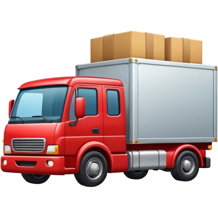 a truck with a large box on the flatbed, logistics theme, apple style emoji emoji